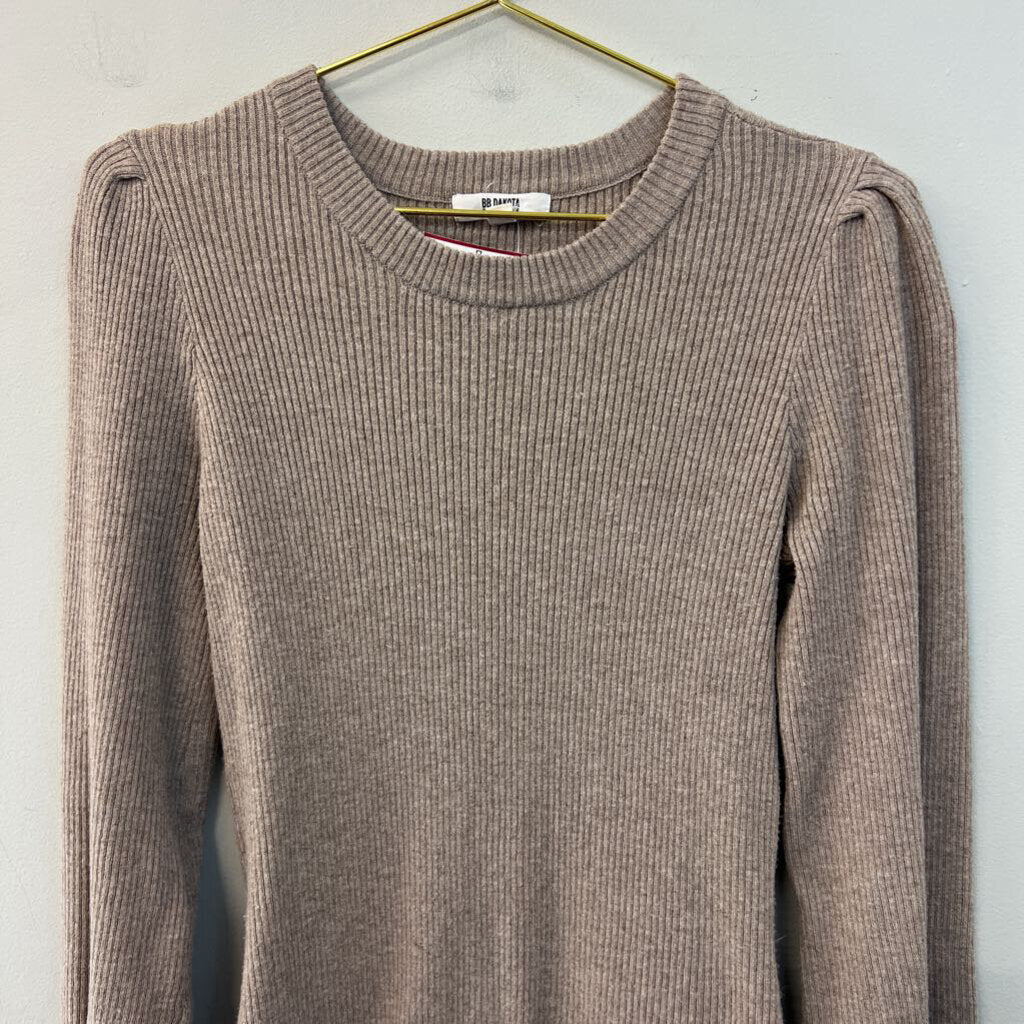 BB Dakota Beige Knit Long Sleeve Sweater Dress Small