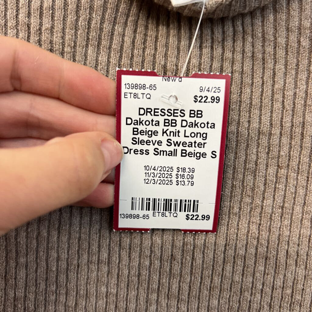 BB Dakota Beige Knit Long Sleeve Sweater Dress Small