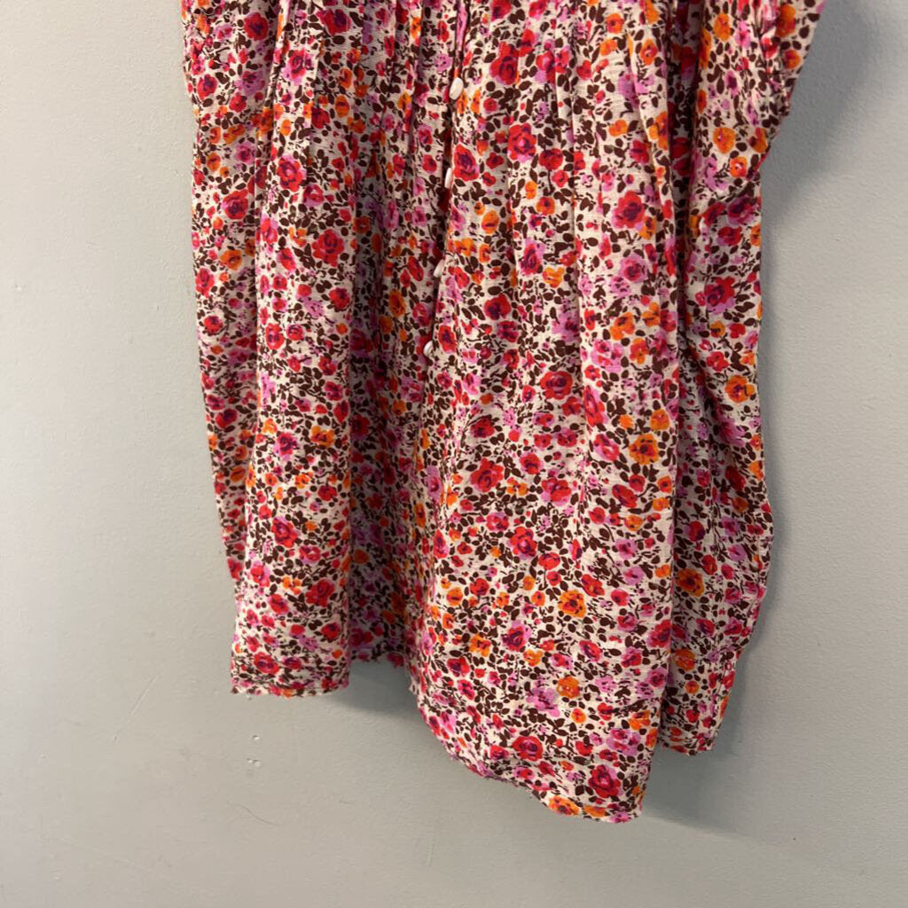 Anthropologie Pink/ Orange Flower Print Button Front Top Extra Small