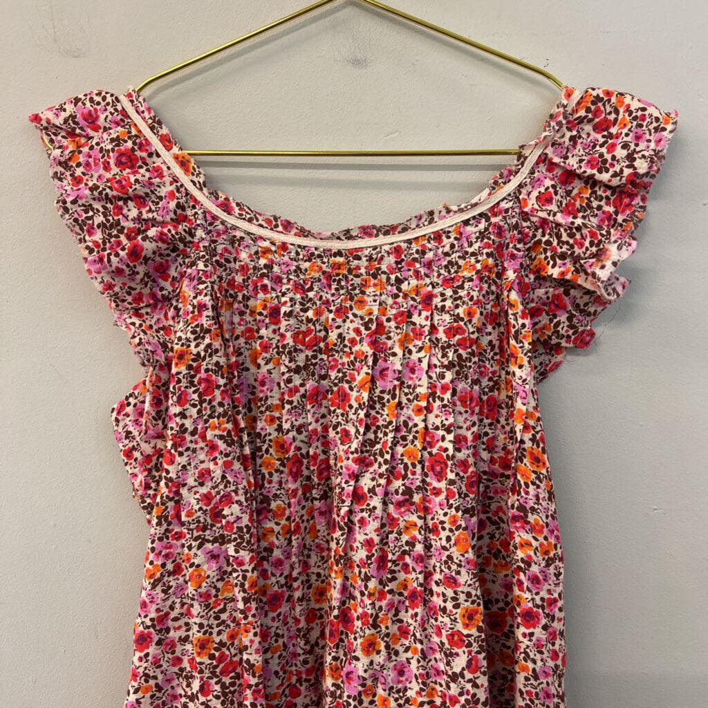 Anthropologie Pink/ Orange Flower Print Button Front Top Extra Small