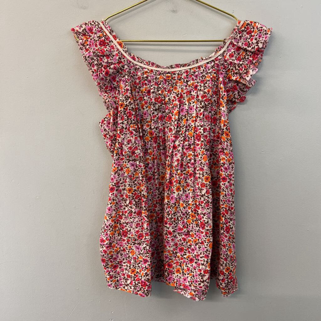 Anthropologie Pink/ Orange Flower Print Button Front Top Extra Small