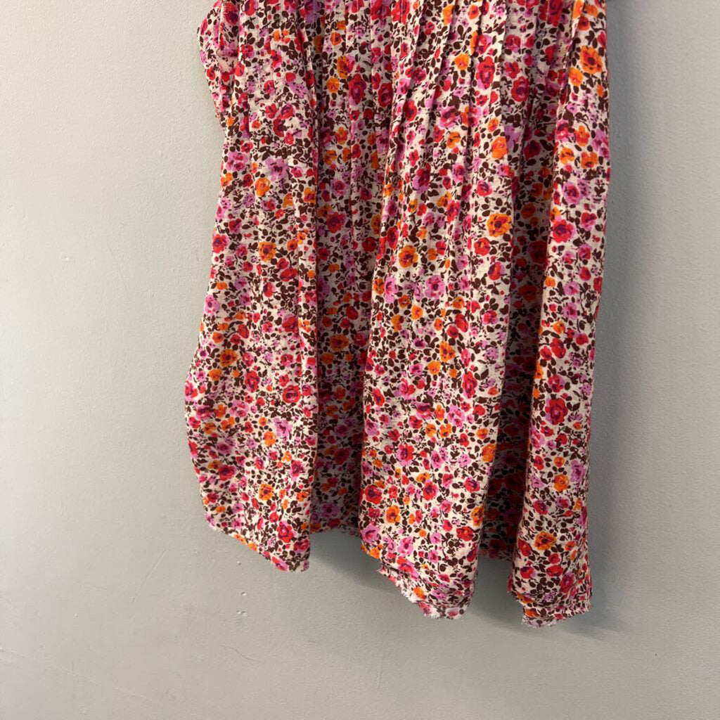 Anthropologie Pink/ Orange Flower Print Button Front Top Extra Small