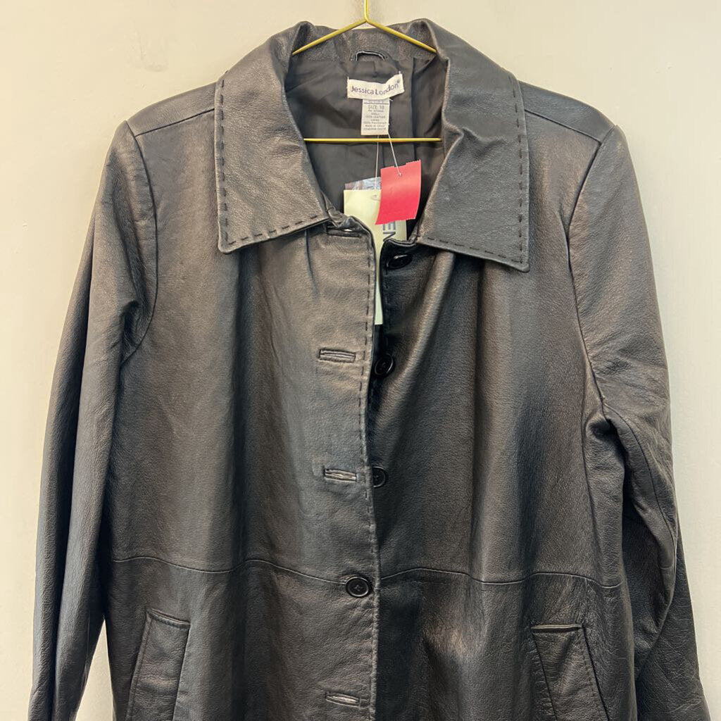 Jessica London Black Leather Long Jacket 18