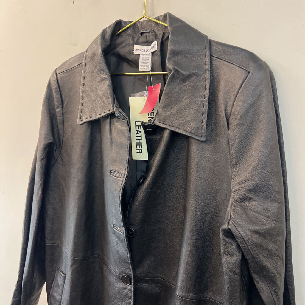 Jessica London Black Leather Long Jacket 18