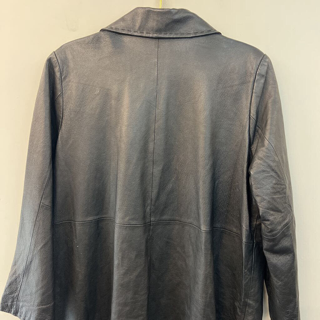 Jessica London Black Leather Long Jacket 18