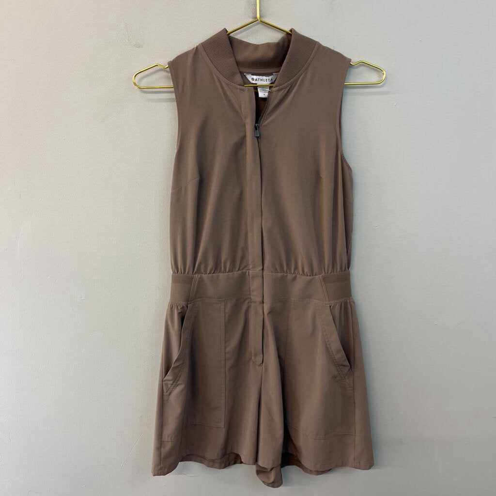 Athleta Brown Sleeveless Half Zip Romper 6