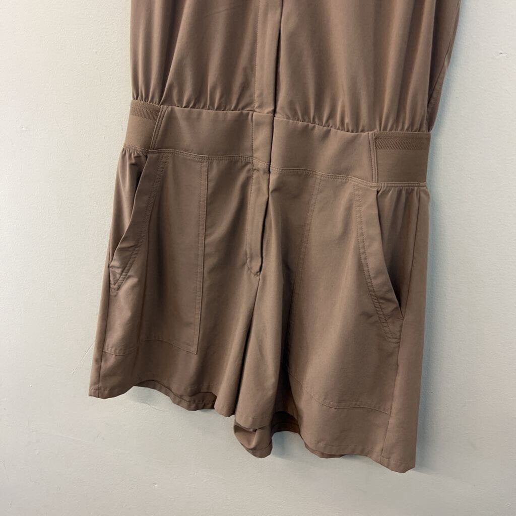Athleta Brown Sleeveless Half Zip Romper 6