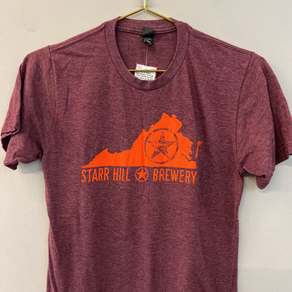 Burgundy/ Orange Star Hill Brewery Short Sleeve Graphic Tee Small