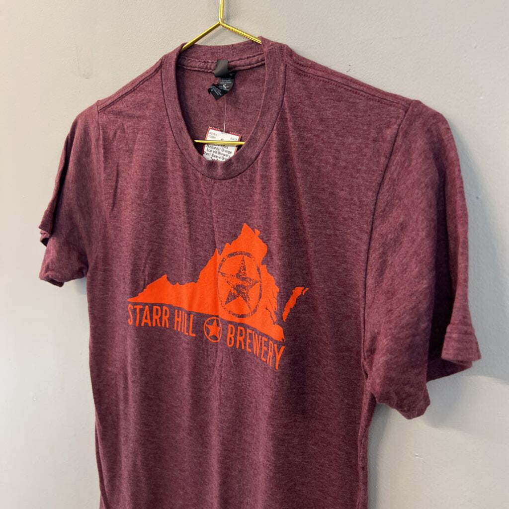 Burgundy/ Orange Star Hill Brewery Short Sleeve Graphic Tee Small