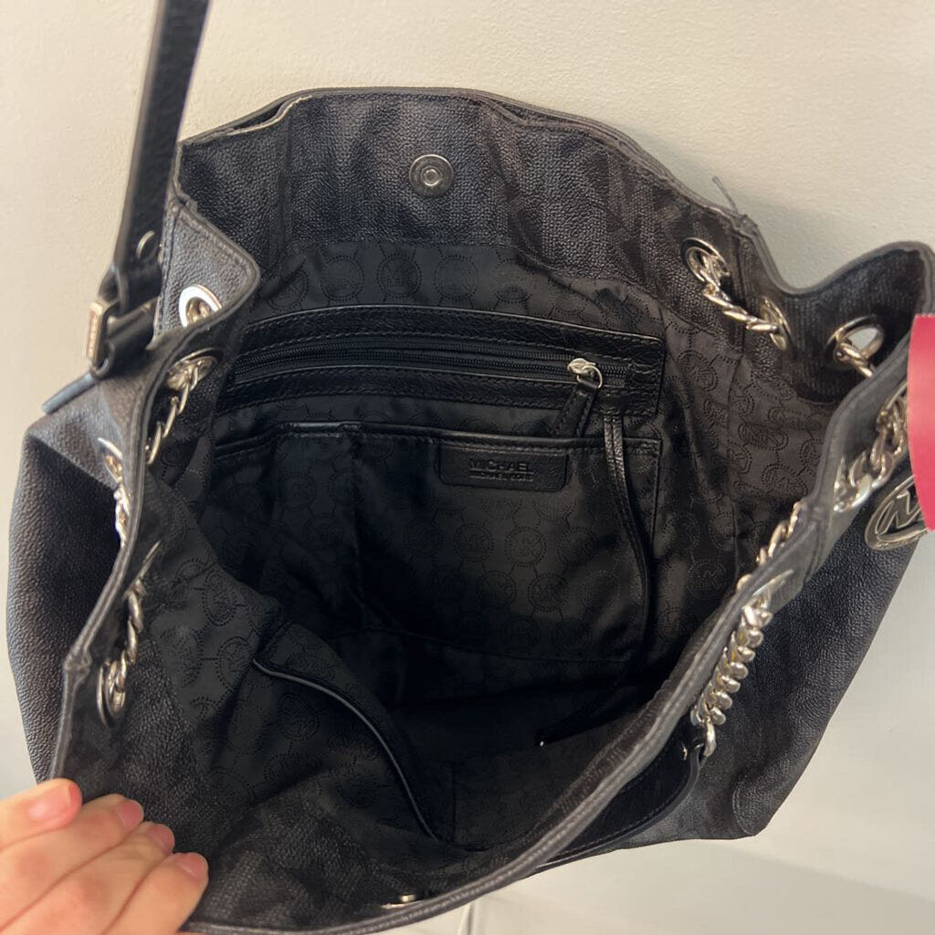 Michael Kors Black Leather Logo Print Purse