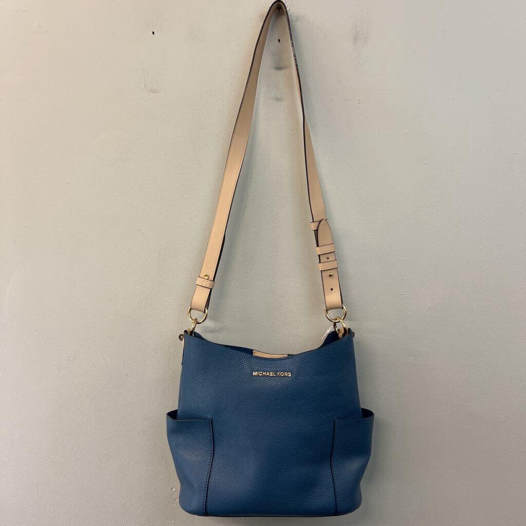 Michael Kors Blue/ Beige Leather Bedford Bucket Purse