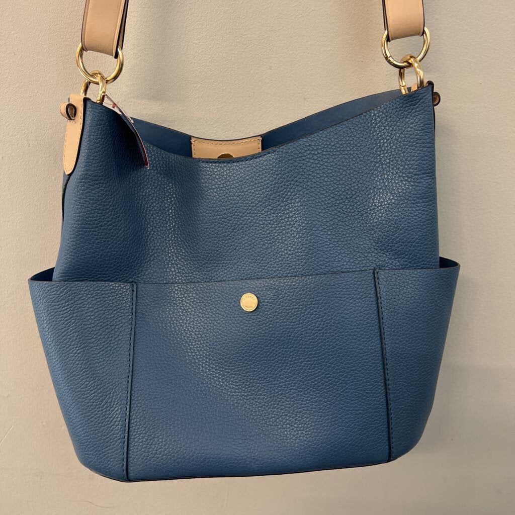 Michael Kors Blue/ Beige Leather Bedford Bucket Purse