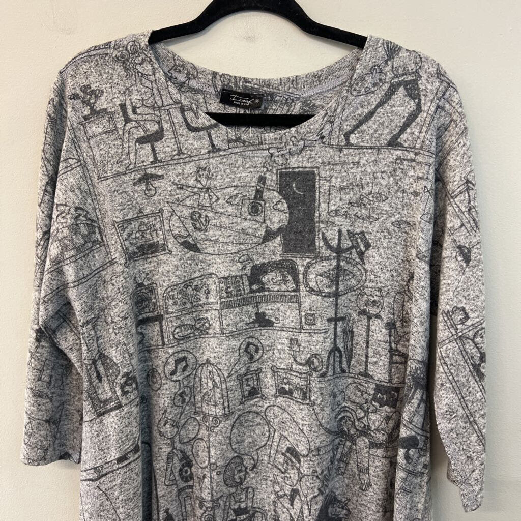 Insah Grey Cartoon Print Sweater Top Medium