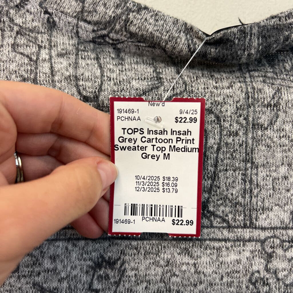 Insah Grey Cartoon Print Sweater Top Medium