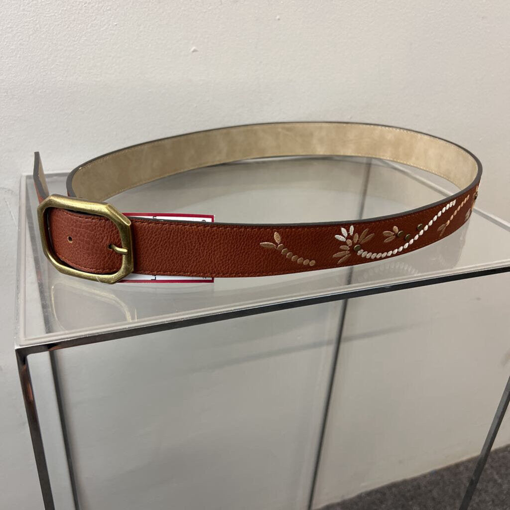 Brown Leather Embroidered Belt Large