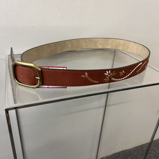 Brown Leather Embroidered Belt Large
