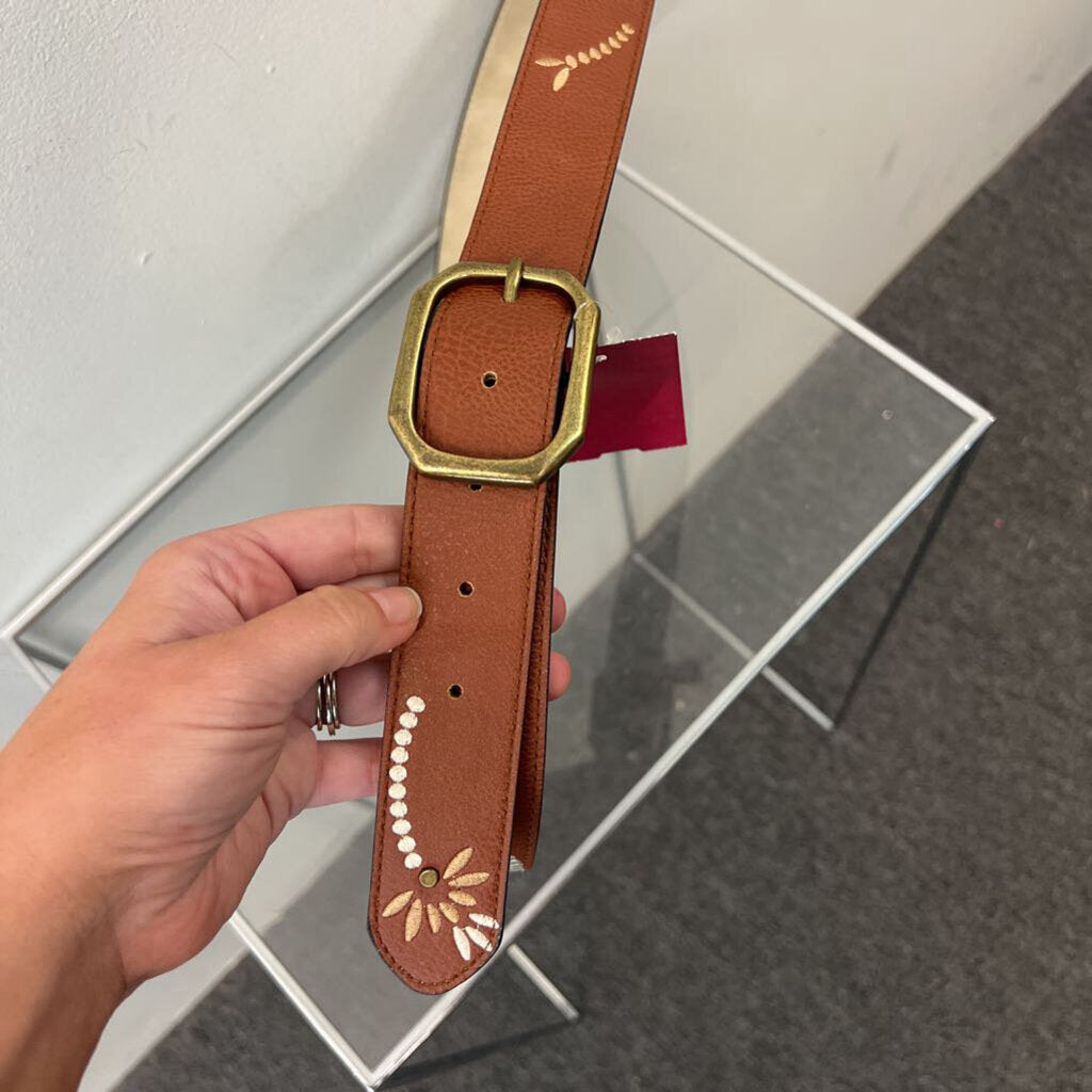 Brown Leather Embroidered Belt Large