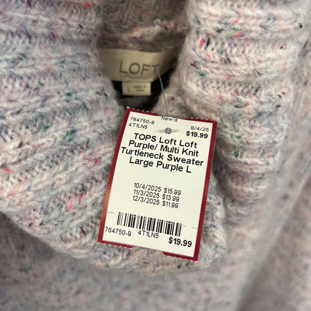 Loft Purple/ Multi Knit Turtleneck Sweater Large