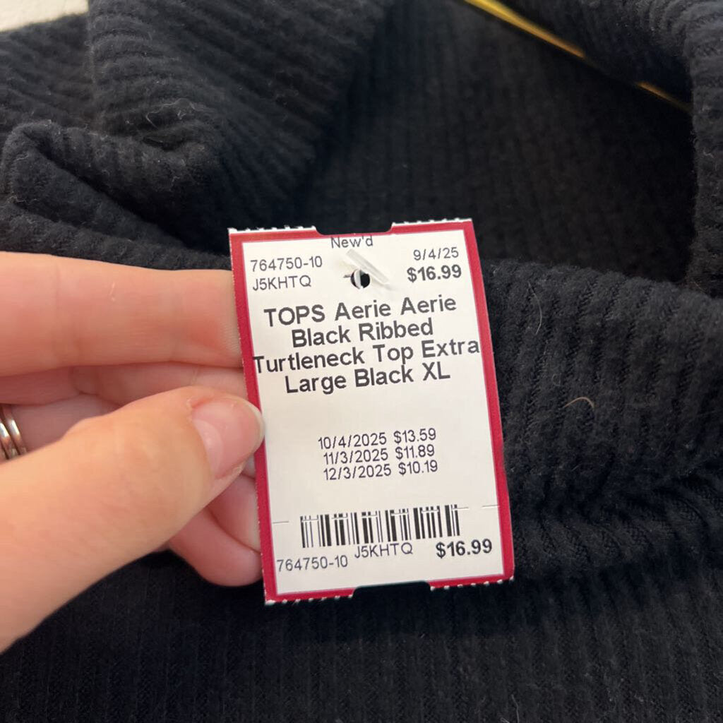 Aerie Black Ribbed Turtleneck Top Extra Large