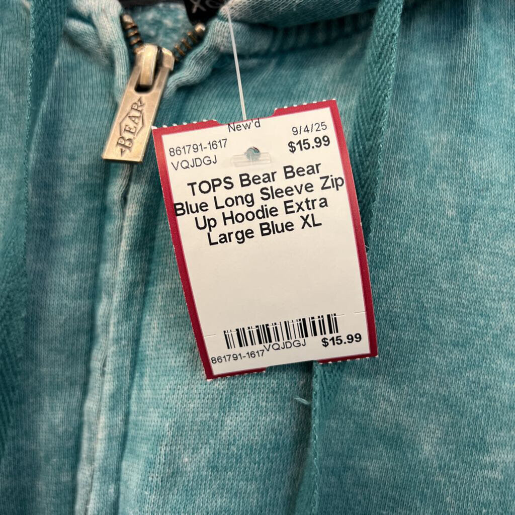 Bear Blue Long Sleeve Zip Up Hoodie Extra Large