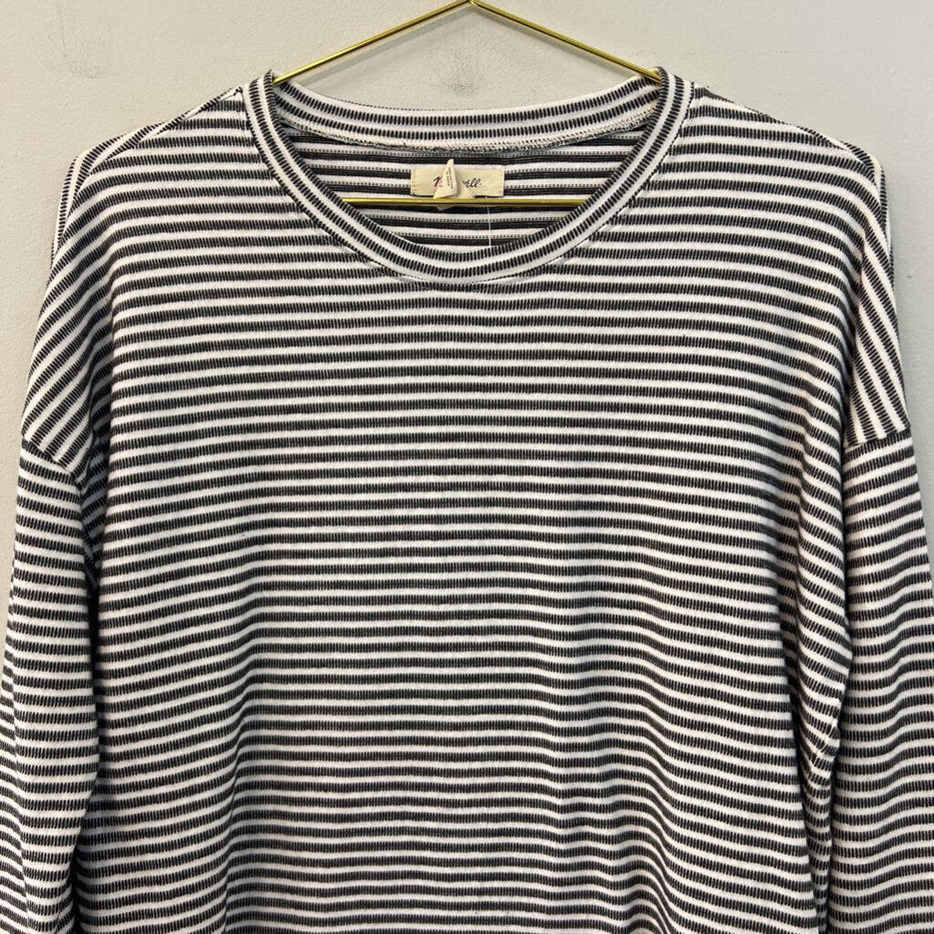Madewell White/ Grey Striped Long Sleeve Top Medium