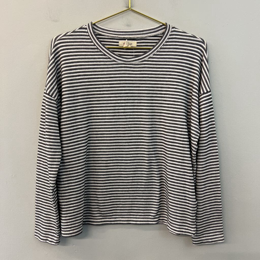 Madewell White/ Grey Striped Long Sleeve Top Medium