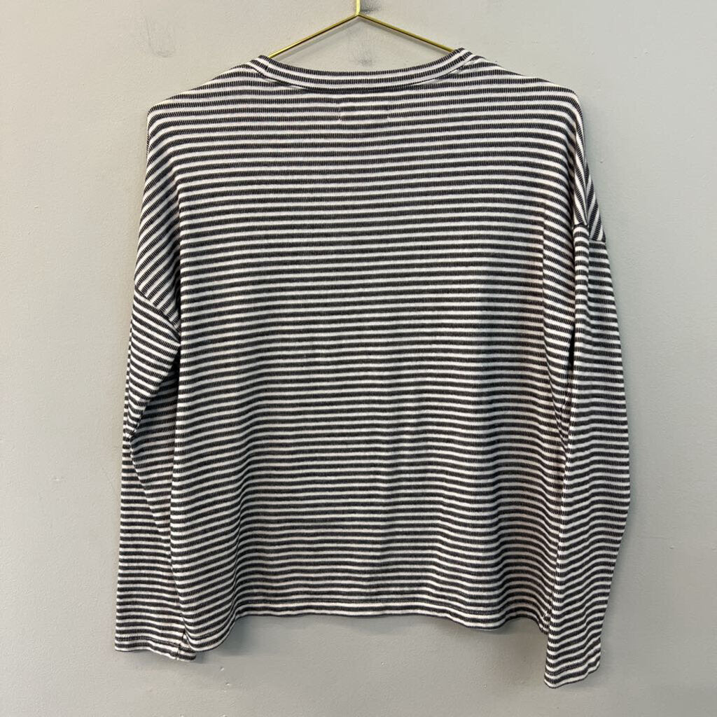 Madewell White/ Grey Striped Long Sleeve Top Medium