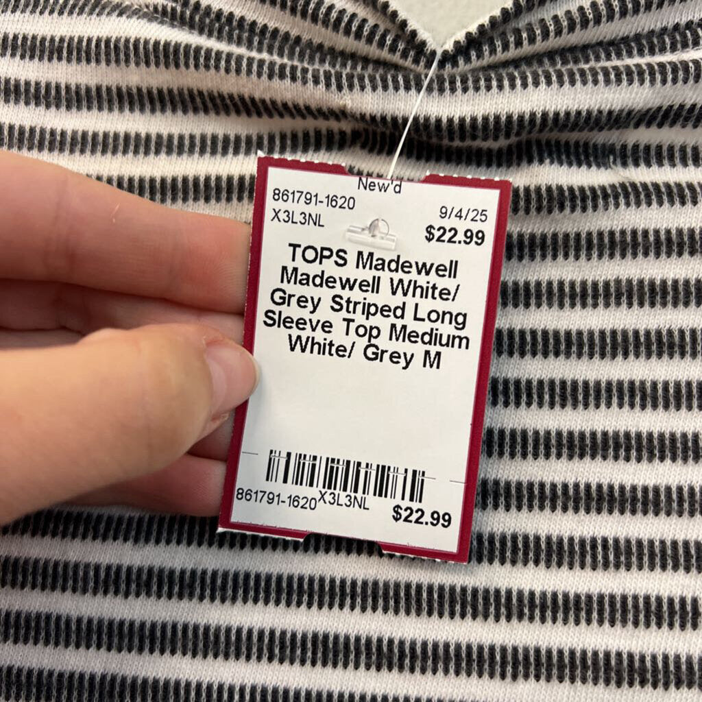 Madewell White/ Grey Striped Long Sleeve Top Medium