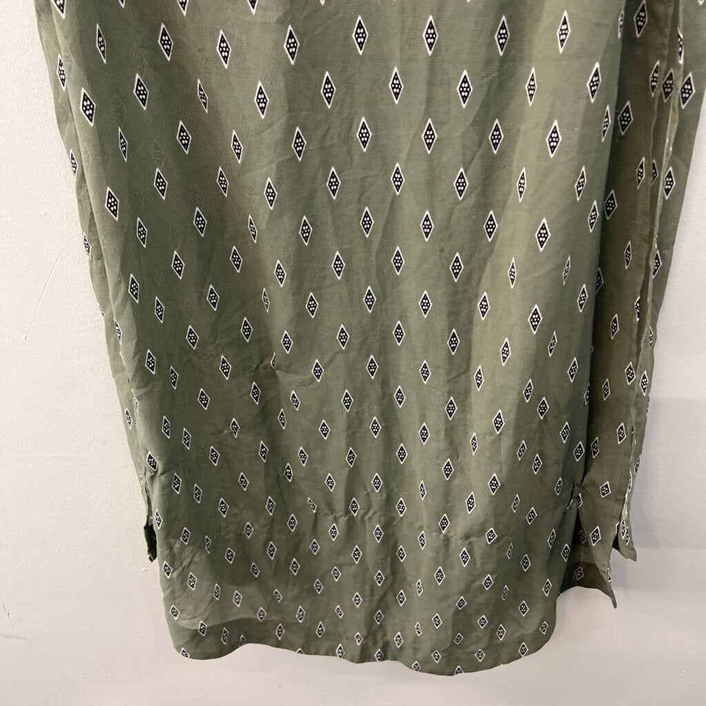 Free People Green/ Black Diamond Print Sleeveless Button Front Dress Small