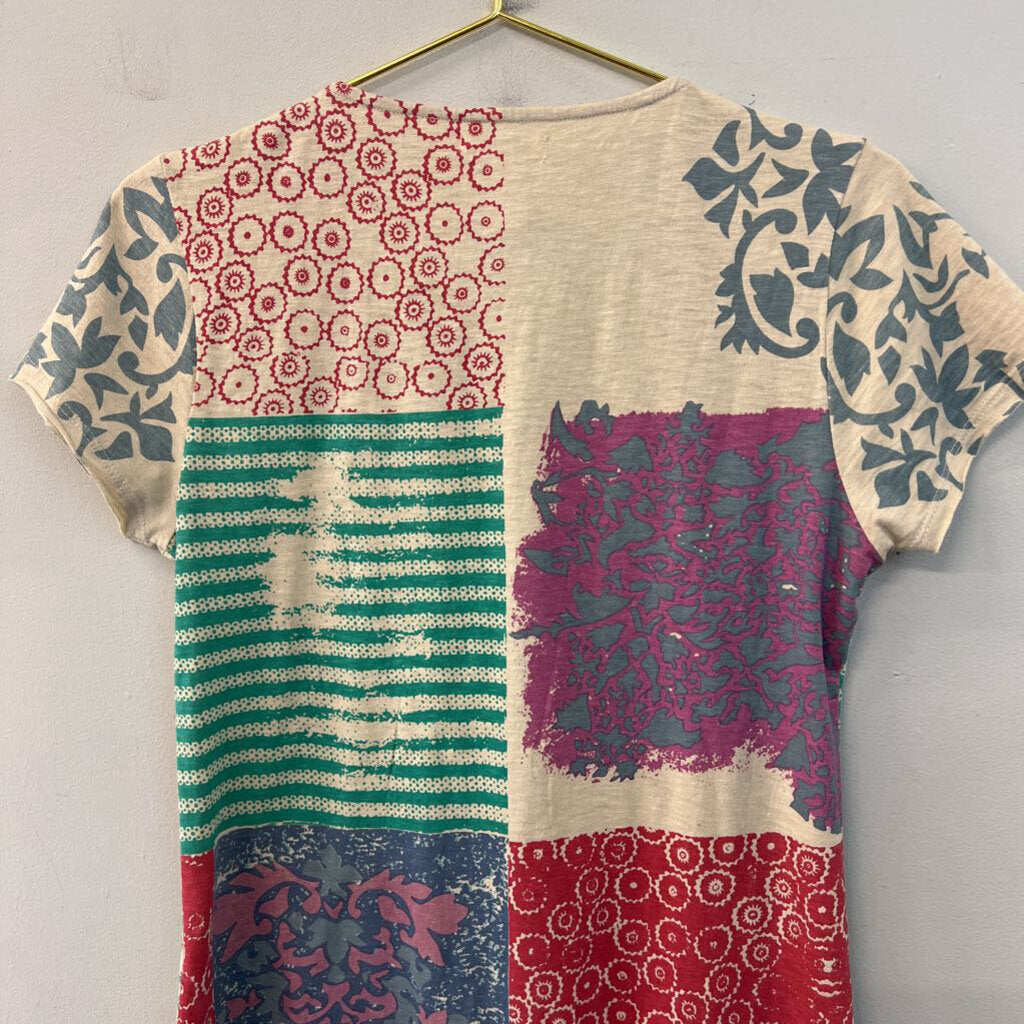 Sundance Beige/ Multi Embroidered Print Short Sleeve Top Extra Small