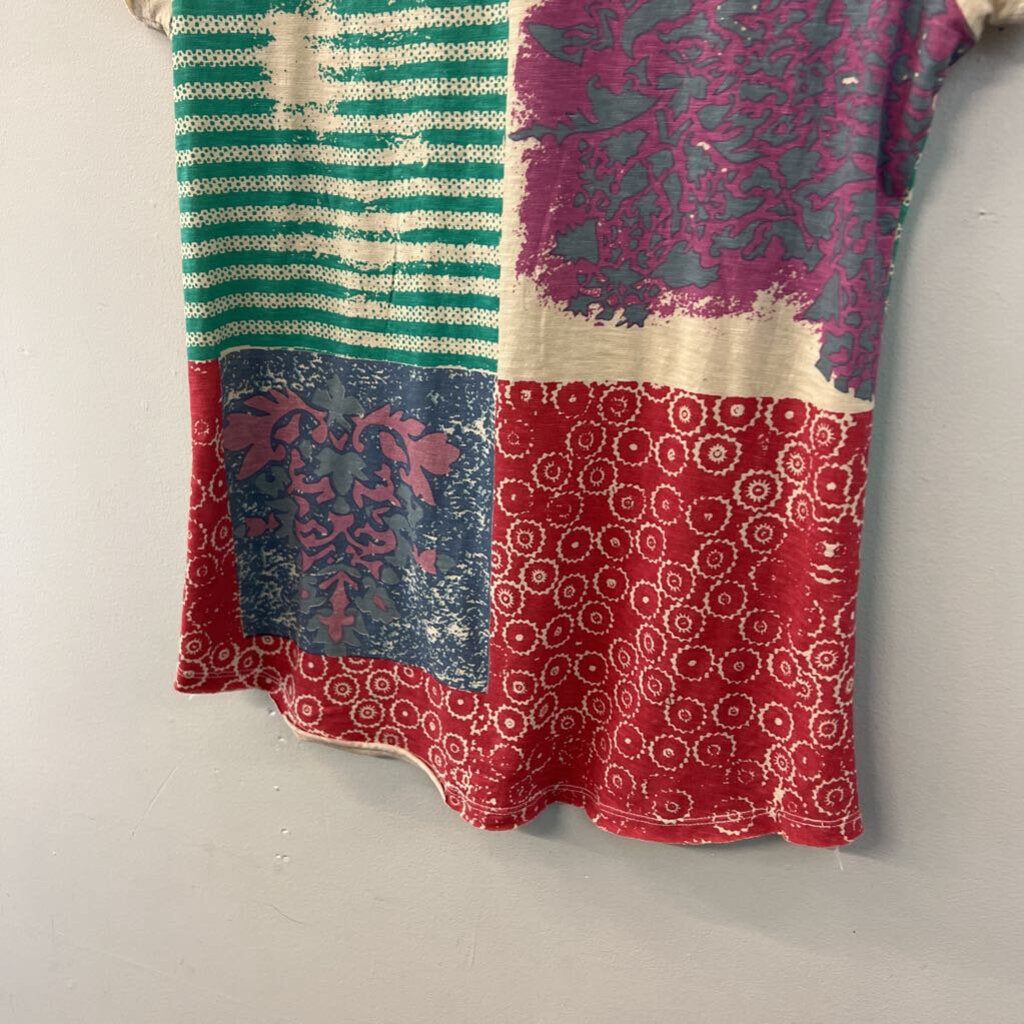 Sundance Beige/ Multi Embroidered Print Short Sleeve Top Extra Small