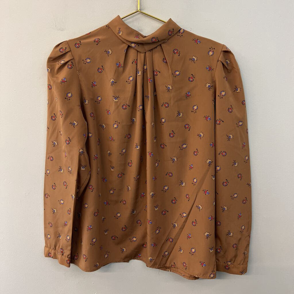 Emily Brown Print Silky Mock Neck Long Sleeve Top 12