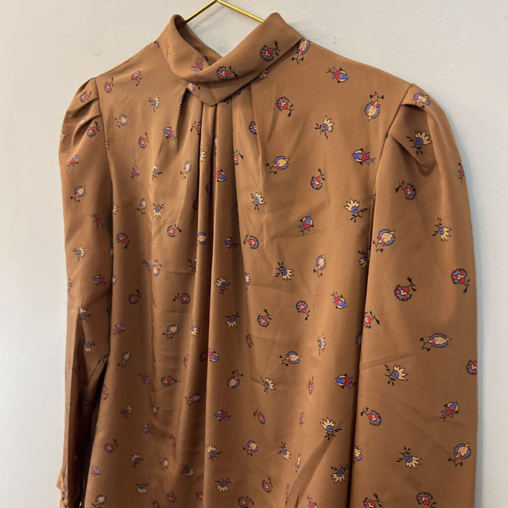 Emily Brown Print Silky Mock Neck Long Sleeve Top 12