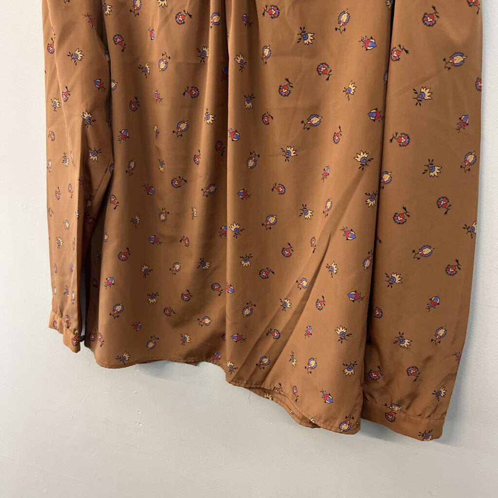 Emily Brown Print Silky Mock Neck Long Sleeve Top 12