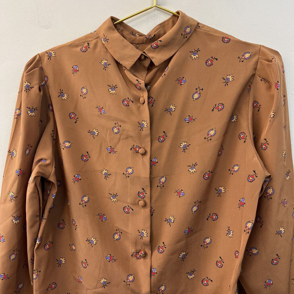 Emily Brown Print Silky Mock Neck Long Sleeve Top 12