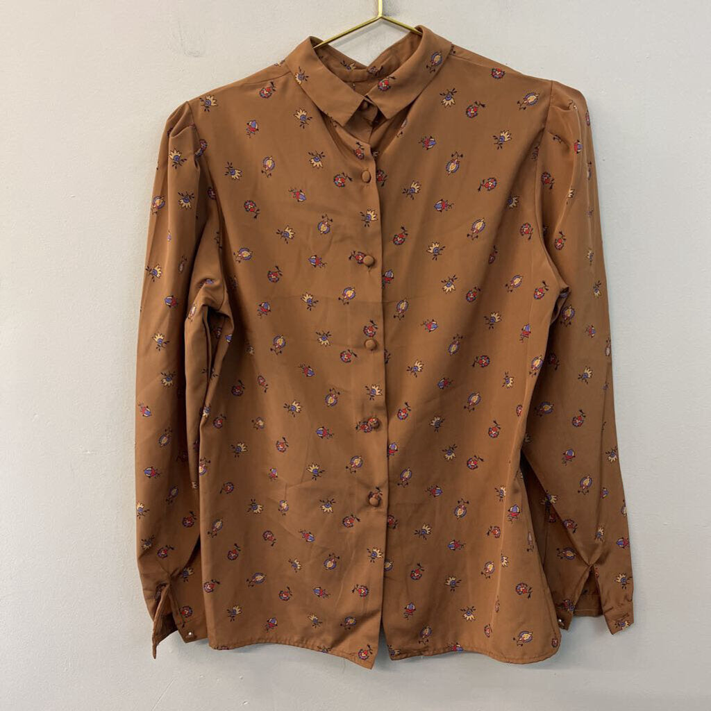Emily Brown Print Silky Mock Neck Long Sleeve Top 12