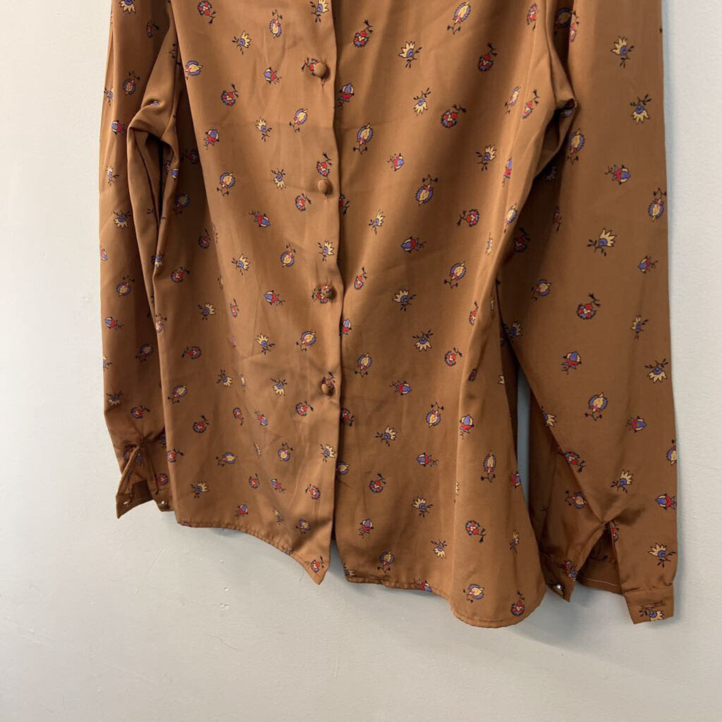 Emily Brown Print Silky Mock Neck Long Sleeve Top 12