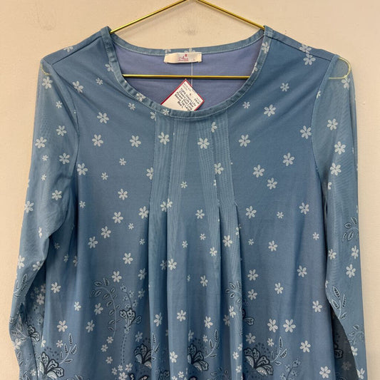 Cheers Life Blue Flower Print Long Sleeve Top Large