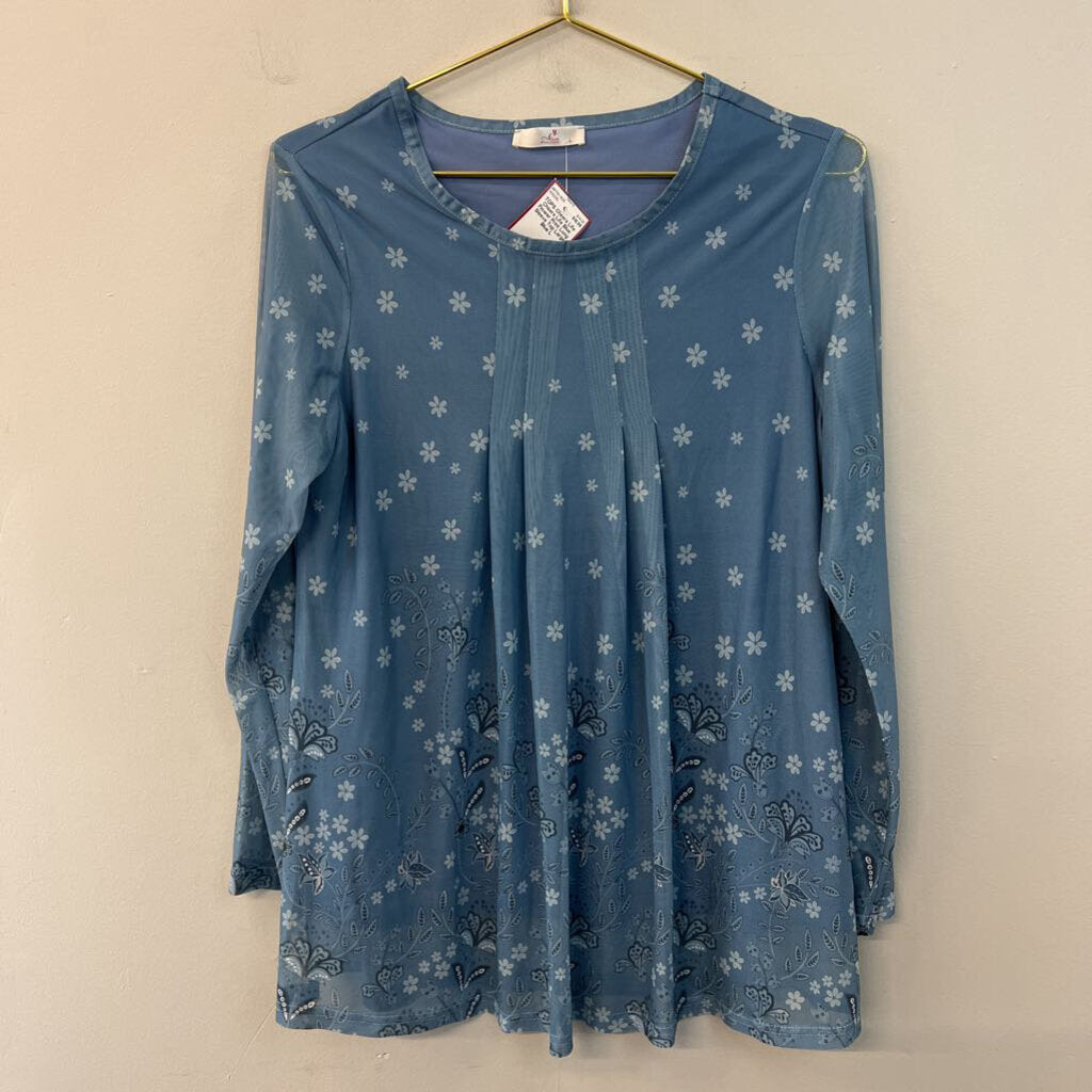 Cheers Life Blue Flower Print Long Sleeve Top Large