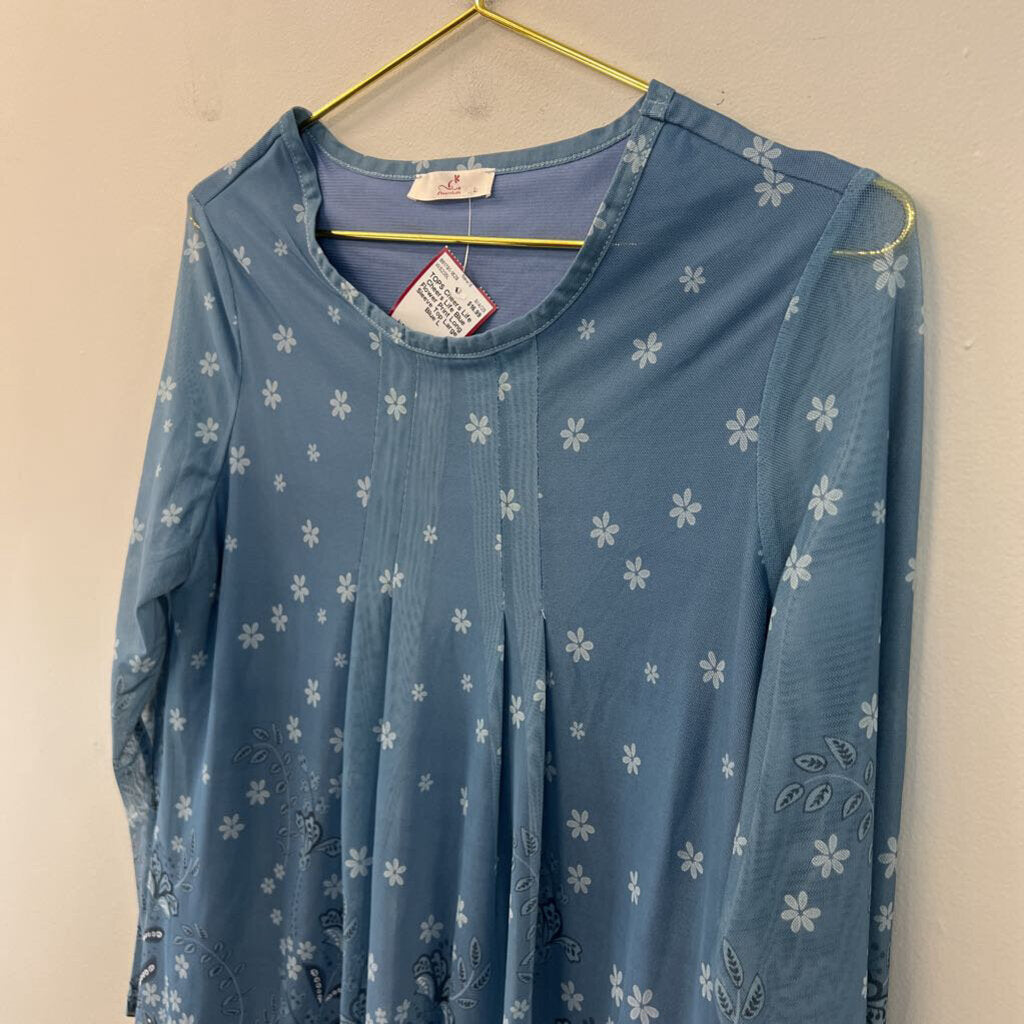 Cheers Life Blue Flower Print Long Sleeve Top Large