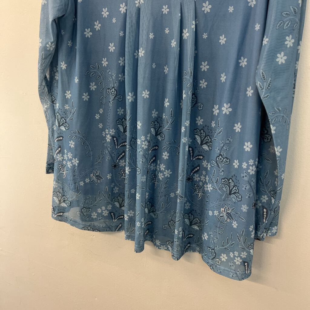 Cheers Life Blue Flower Print Long Sleeve Top Large