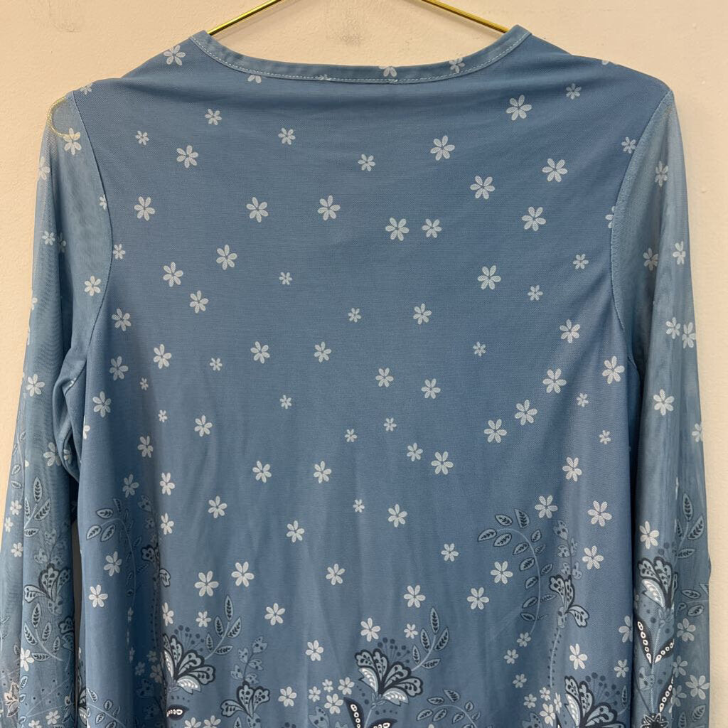 Cheers Life Blue Flower Print Long Sleeve Top Large