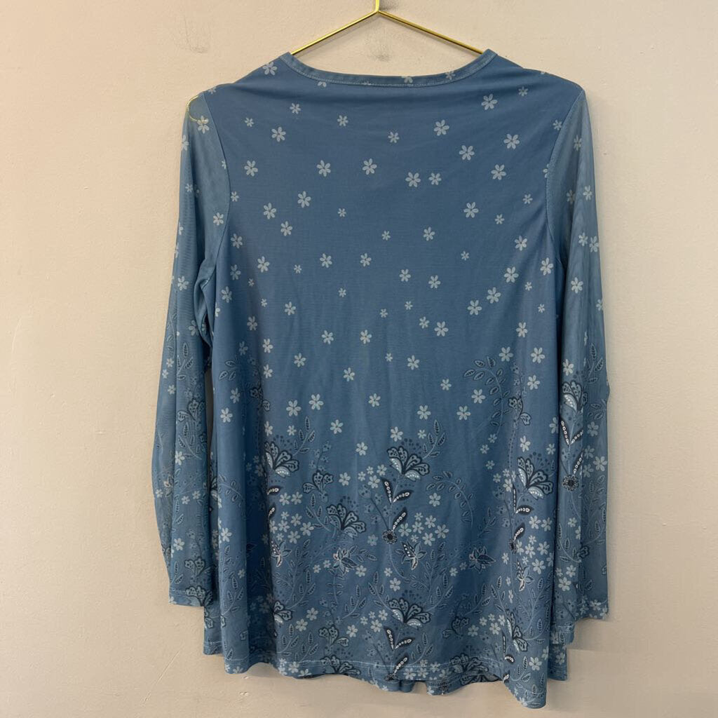 Cheers Life Blue Flower Print Long Sleeve Top Large