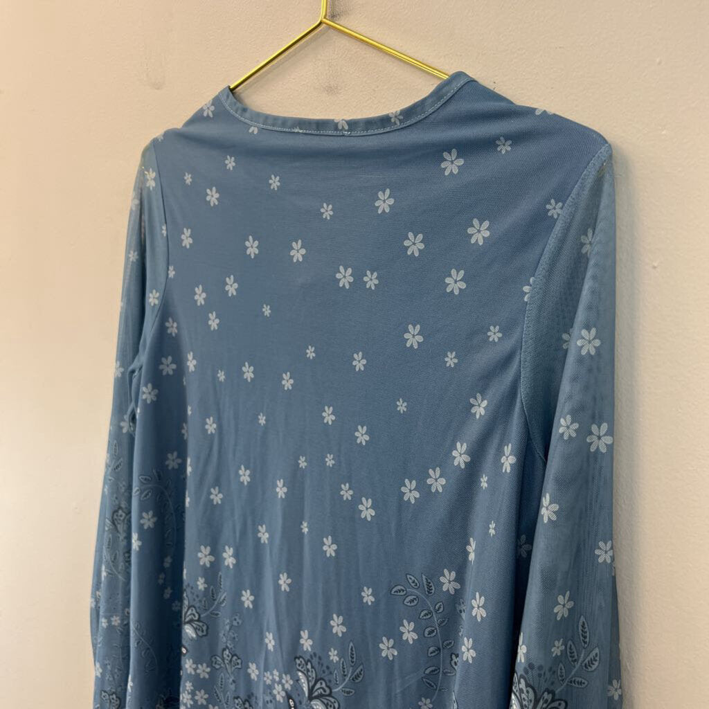 Cheers Life Blue Flower Print Long Sleeve Top Large