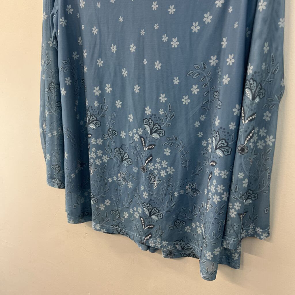 Cheers Life Blue Flower Print Long Sleeve Top Large