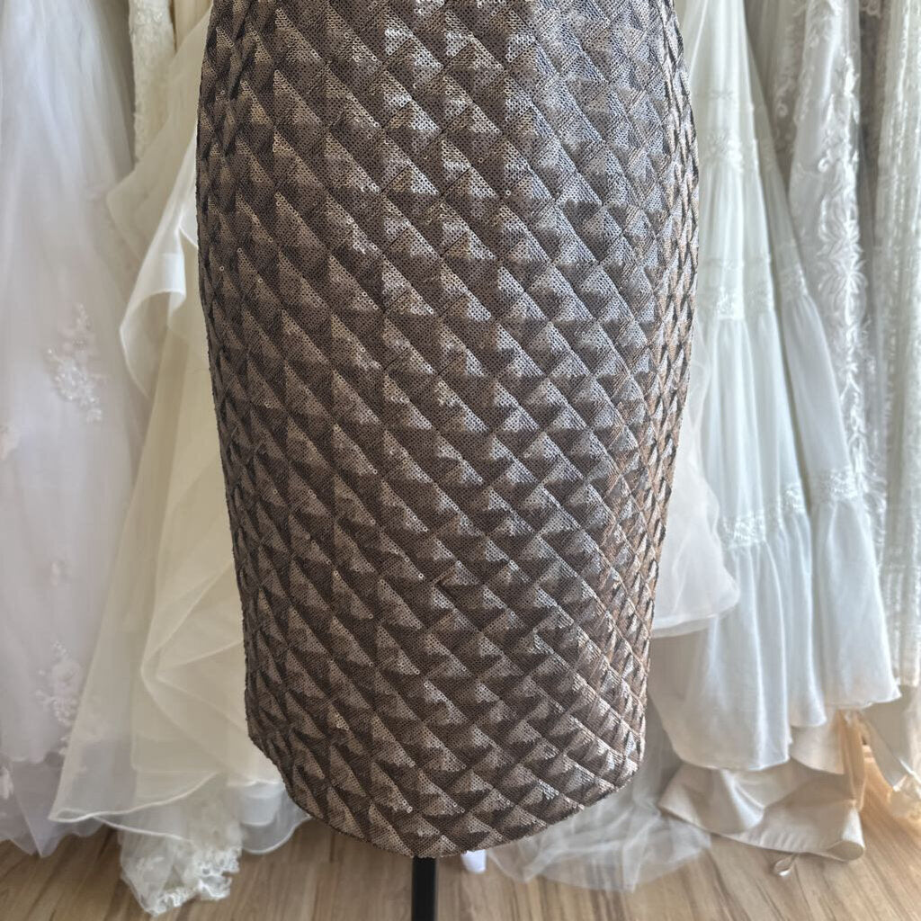 Black Halo Black Velvet Top Gunmetal Sequin Skirt Midi Dress 2