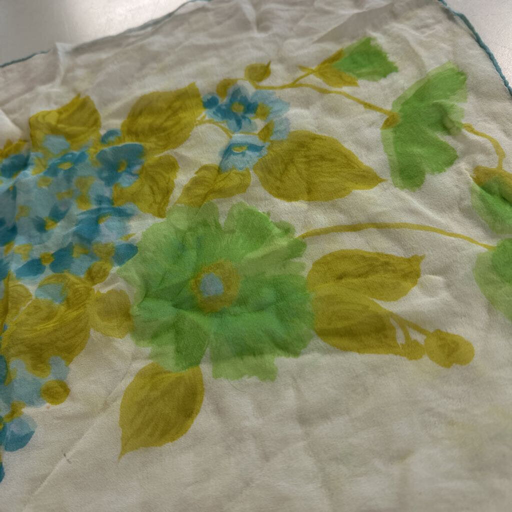 Sheer Cream/ Blue/ Green Print Scarf