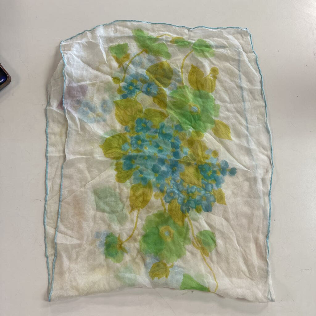 Sheer Cream/ Blue/ Green Print Scarf