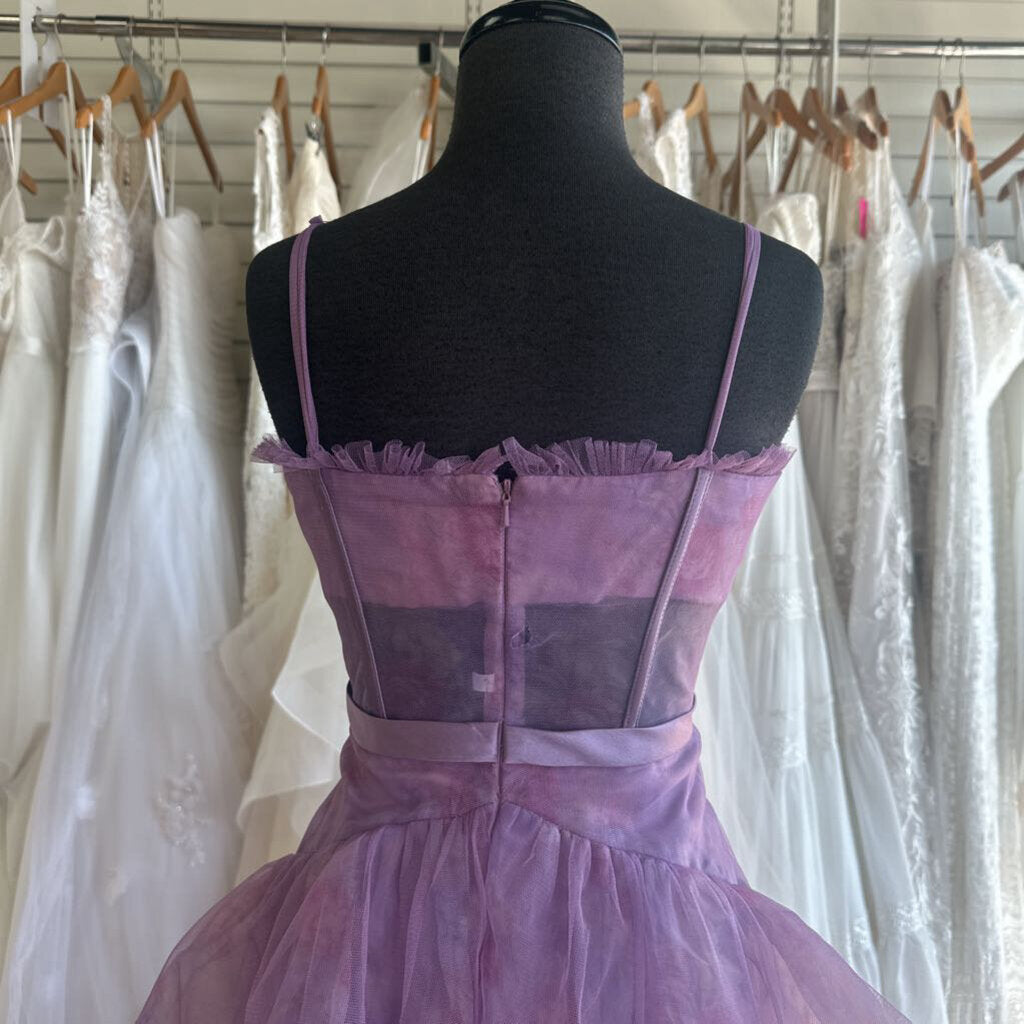 Purple Floral Print Corset Top Tiered Skirt Long Formal Dress 10
