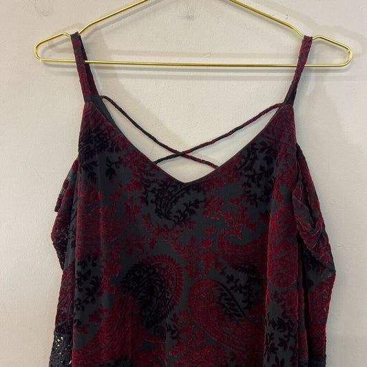 Mystree Black/ Burgundy Velvet Print Long Sleeve Dress Small